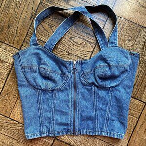 Von Dutch Small Denim Bustier Style Criss Cross Top